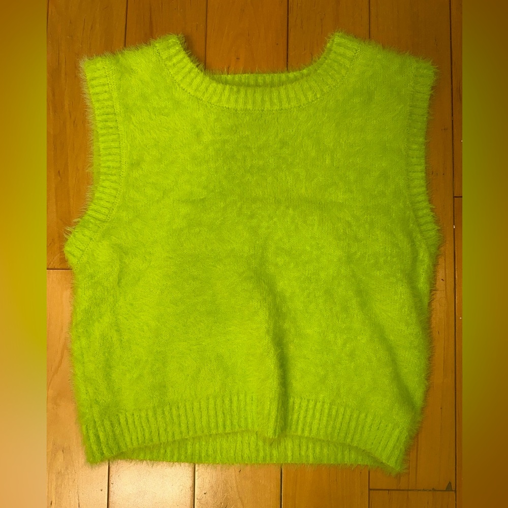 BP - Fuzzy Neon Yellow Cropped Vest